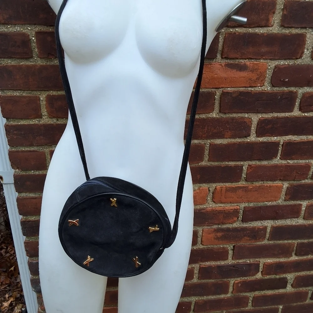 Paloma Picasso rare navy suede round x bag